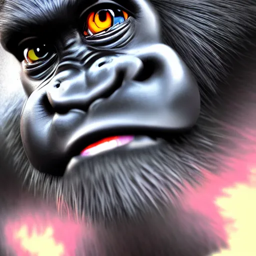 Prompt: an anime gorilla, 4 k, hyper realistic, dslr, landscape, high resolution, illustration, manga