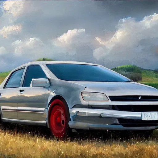 Image similar to weponized family car in toscany plains, artstation, fine art, oil painting, very detailed, very realistic