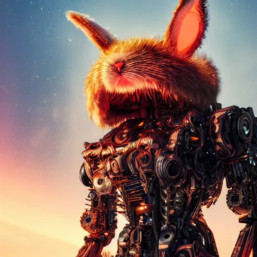 Image similar to human mole chimera, furry, extremely detailed, large rabbit ears, extremely detailed fur, intricate neon circuit pattern, exoskeleton mecha suit, cyborg, surrounded by fire, time travel, lightning arc plama, futuristic, ultra detailed, 8 k, ultra realistic, cinematic atmosphere, unreal engine, octane render, trending on artstation, cgi, photorealistic