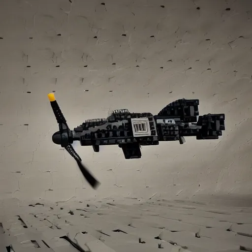 Image similar to a military drone made of legos, realistic photography, high detailed