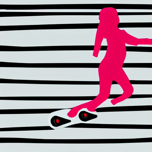 Prompt: illustrator graphic of a teenage girl pushing a skateboard elevation side view