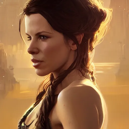 Image similar to highly detailed portrait kate beckinsale in gta v, stephen bliss, unreal engine, fantasy art by greg rutkowski, loish, rhads, ferdinand knab, makoto shinkai and lois van baarle, ilya kuvshinov, rossdraws, tom bagshaw, global illumination, radiant light, detailed and intricate environment