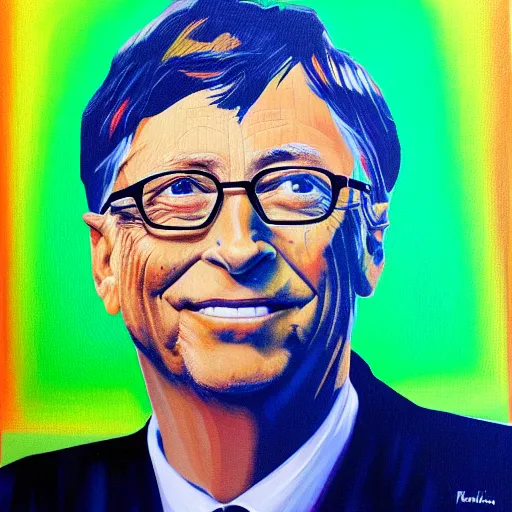 Prompt: portrait of bill gates in the style of Hashim Akib acrylic on canvas colourful strokes