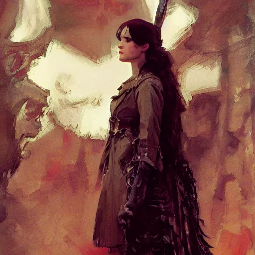 Image similar to zooey deschanel as john snow, intricate, elegant, highly detailed, greg manchess, mucha, liepke, ruan jia, jeffrey catherine jones, ridley scott