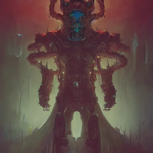 Image similar to portrait of a satanic cybernetic duke of hell, cyberpunk concept art by pete mohrbacher and seb mckinnon and beksinski and josan gonzales, digital art, highly detailed, intricate, sci-fi, sharp focus, Trending on Artstation HQ, deviantart, unreal engine 5, 4K UHD image