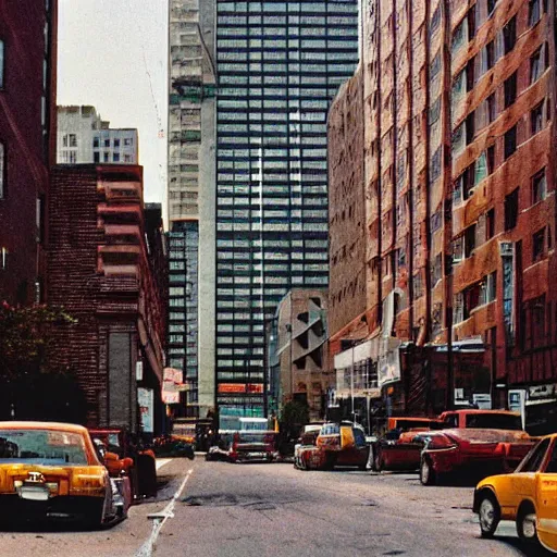 Prompt: a 90s photograph of a 90s NYC city street , buildings have 90s PC parts, wires and cables integrated into the wall