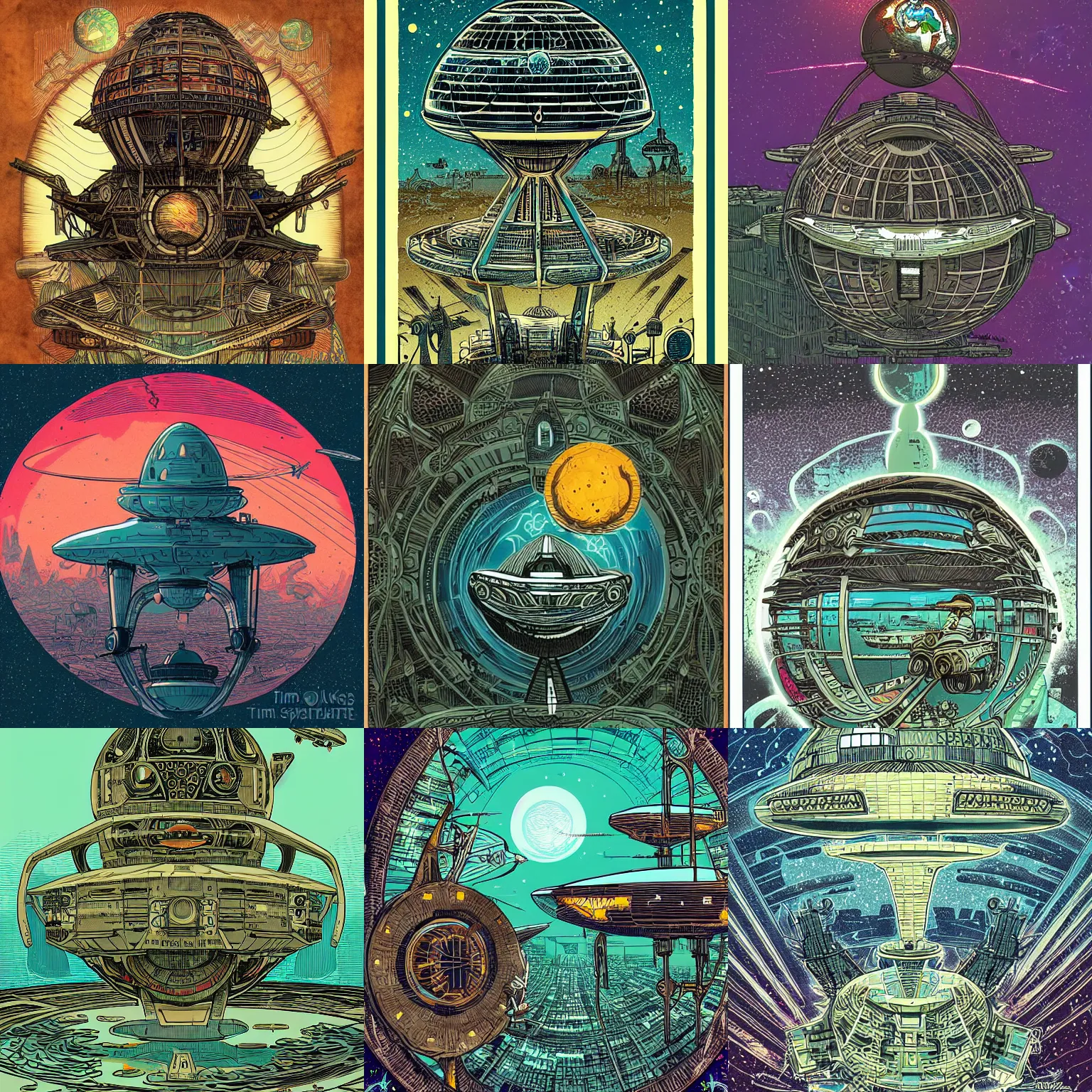 Prompt: earth starship, intricate vintage solarpunk illustration by tim doyle