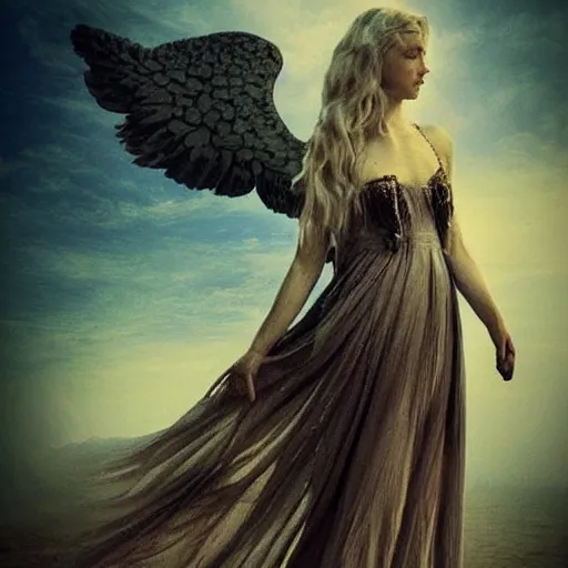 Prompt: slowly and quietly beauty is like an angel carrying destruction how something so beautiful can carry so much evil but there is no angel in the world who is not destructive as their greed in the end it will destroy them all they think they can handle it but greed can not be bewitching fear madness