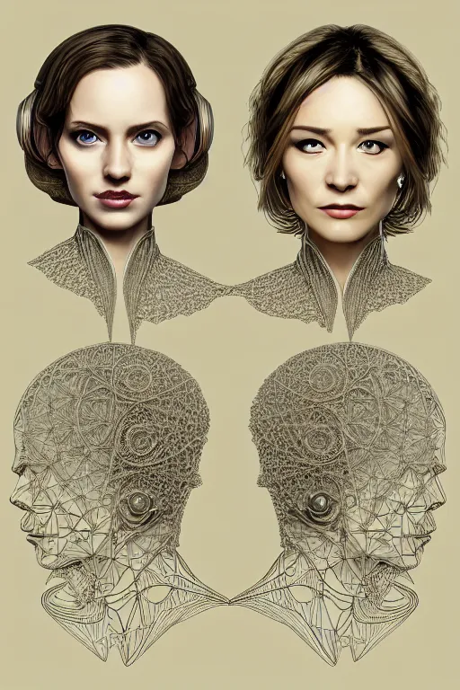 Image similar to portrait of two wise and very beautiful computational linguists, intricate, elegant, highly detailed, smooth, sharp focus, artstation