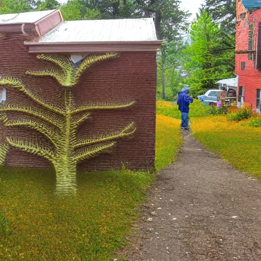 Image similar to fractal slime mold taking over a small town in rural West Virginia