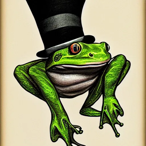 Image similar to a frog with a tophat