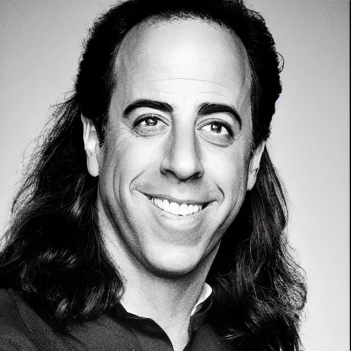 Image similar to jerry seinfeld with very long hair, photograph