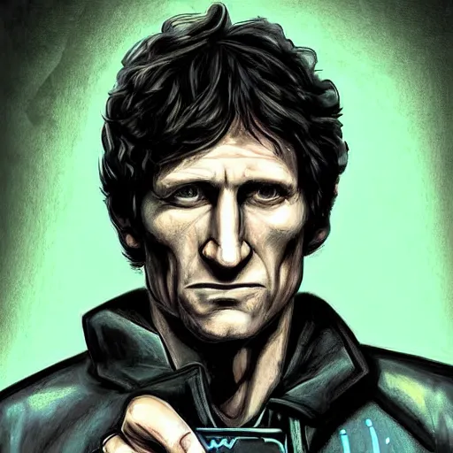 Image similar to todd howard with a switchblade in a alleyway, forcing you to buy skyrim, threatening, sharp, colorful, digital art, neon, bright, realism, bold