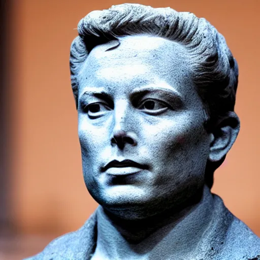 Prompt: A ancient stone bust of Elon Musk is found raising time-travel concerns