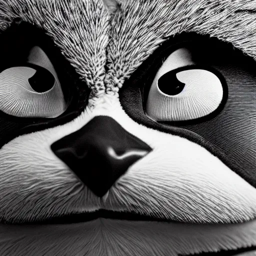 Prompt: symmetrical, close up face portrait of a Pokémon, scowling, studio lighting, depth of field, photography, black and white, highly detailed