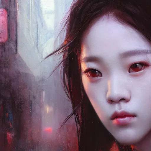 Image similar to jisoo of blackpink, hyperrealistic portrait, bladerunner street, art of elysium by jeremy mann and alphonse mucha, fantasy art, photo realistic, dynamic lighting, artstation, poster, volumetric lighting, very detailed face, 8 k, award winning