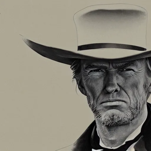 Image similar to an 1 8 0 0 s photo of donald trump playing the role of clint eastwood, squinting at high noon, in the style of a clint eastwood movie, the good, the bad and the ugly, clint eastwood, vibe, donald trump, glory days, mount rushmore, justice, american flag, independence, patriotism, apple pie, black and white, artgerm