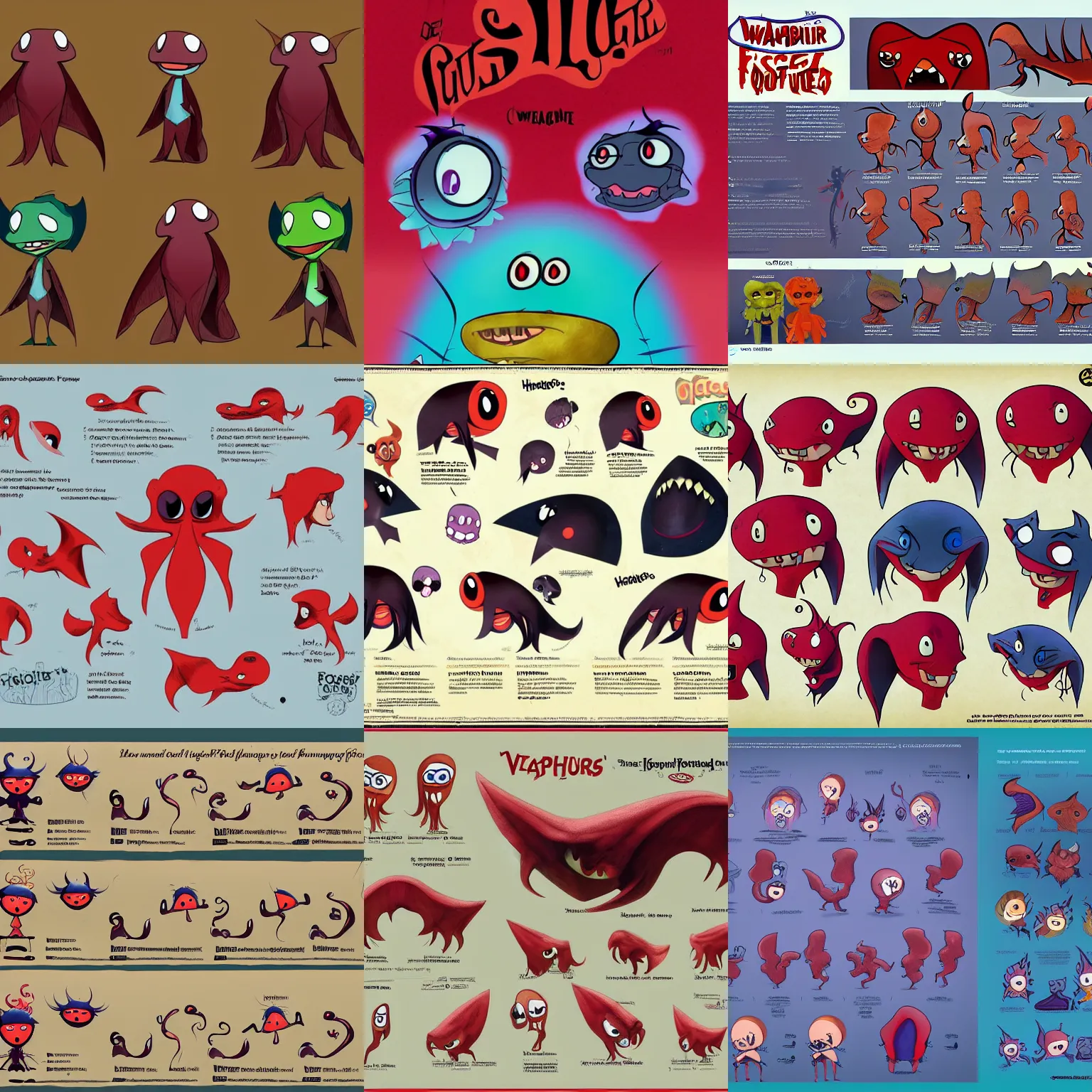 Prompt: A vampire squid imaginary friend character design sheet for the new fosters home for imaginary friends reboot cartoon on cartoon network by lauren faust and Jamie Hewlett