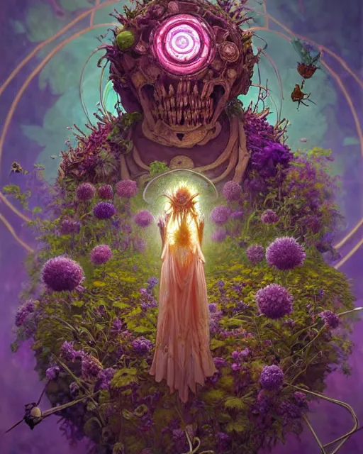 Prompt: the platonic ideal of flowers, rotting, insects and praying of cletus kasady carnage thanos dementor wild hunt doctor doom chtulu mandelbulb mandala ponyo spirited away bioshock davinci botw, d & d, fantasy, ego death, decay, dmt, art by artgerm and greg rutkowski and alphonse mucha