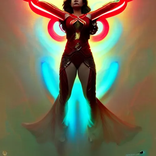 Prompt: bea alonzo as darna, volumetric lights, red and cyan theme, art nouveau botanicals, intricate, highly detailed, digital painting, artstation, concept art, smooth, sharp focus, cinematic, illustration, beautiful face, art by artgerm and greg rutkowski and alphonse mucha