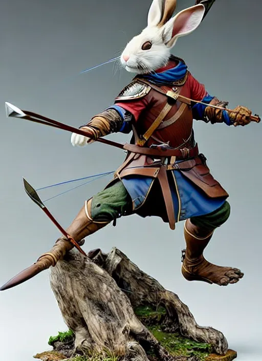 Image similar to a porcelain figurine of a heroic rabbit crossbowman, redwall, greg rutowski and jean baptiste monge, very detailed, epic fantasy concept art