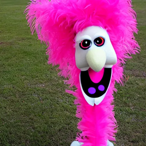 Prompt: hot pink feather boa muppet