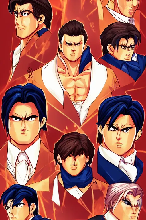 Image similar to symmetrical, character art, full body, conan o'brien, in the style of hiroaki hashimoto, kof 9 8, big hair, artstation, pixiv, lineart, anime, manga, light skin tone, highly detailed, volumetrics