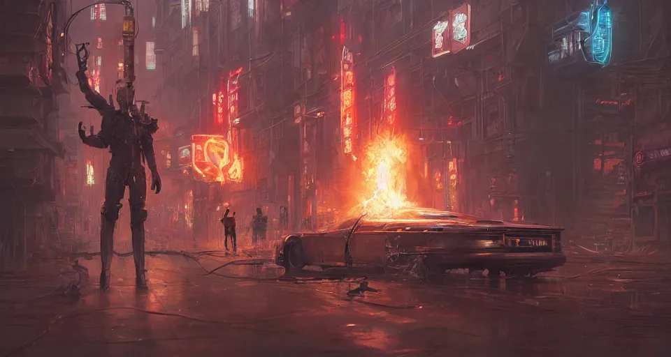Prompt: a highly detailed epic cinematic concept art CG render digital painting artwork scene: a man kept alive by a smoking combustion engine. retrofuturistic 1920s cyberpunk steampunk. By Greg Rutkowski, Ilya Kuvshinov, WLOP, Stanley Artgerm Lau, Ruan Jia and Fenghua Zhong, trending on ArtStation, made in Maya, Blender and Photoshop, octane render, excellent composition, cinematic dystopian brutalist atmosphere, dynamic dramatic cinematic lighting, aesthetic, very inspirational, arthouse
