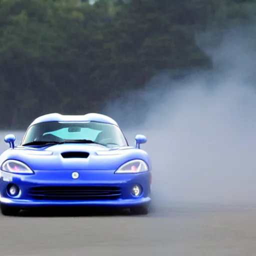 Image similar to a blue dodge viper doing a burnout :: a scene from initial D