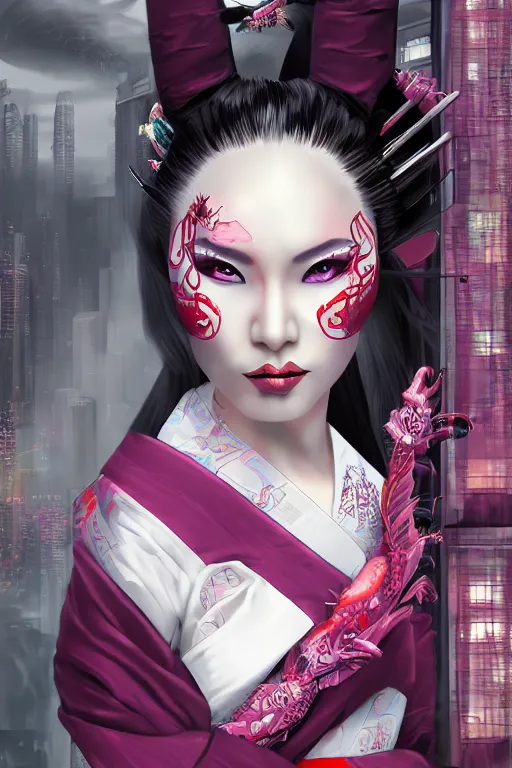 Image similar to agile geisha cyberpunk Dragon princess, digital art, 8k ,character ,realistic, portrait, hyperrealistic