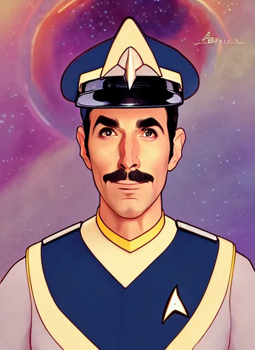 Prompt: cute star trek officer borat, natural lighting, path traced, highly detailed, high quality, digital painting, by don bluth and ross tran and studio ghibli and alphonse mucha, artgerm