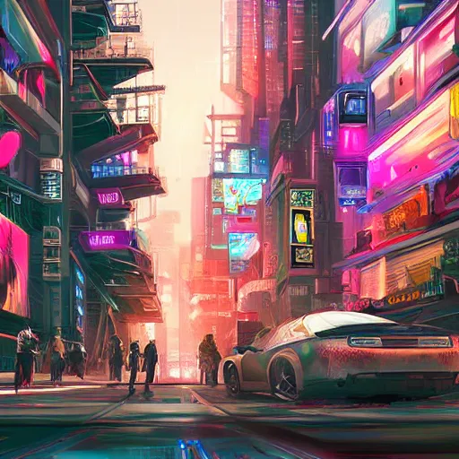 Image similar to a beautiful extremely complex painting of as cyberpunk street digital painting