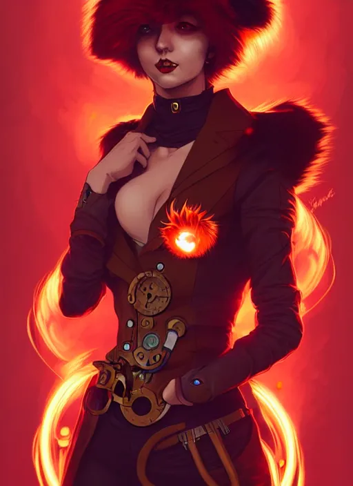 Image similar to style artgerm, joshua middleton, illustration, anthropomorphic hamster steampunk half - cyborg, anime eyes, red fur, swirling fire flames cosmos, fantasy, dnd, cinematic lighting