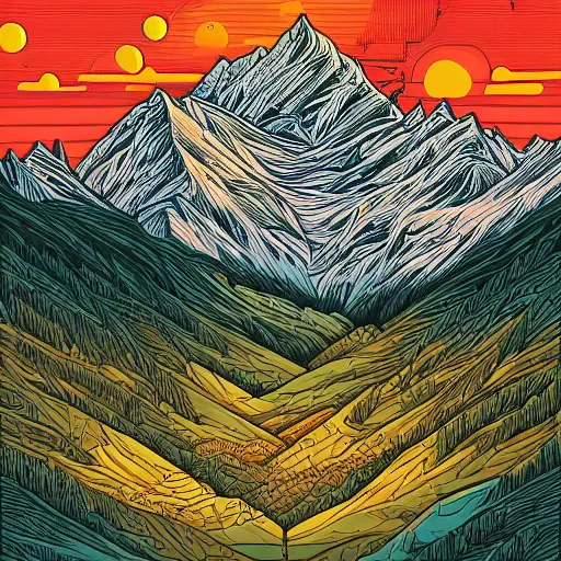 Prompt: Mountains by Dan Mumford