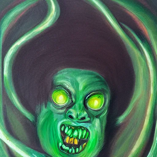 Prompt: Emerald as a monster, oil painting