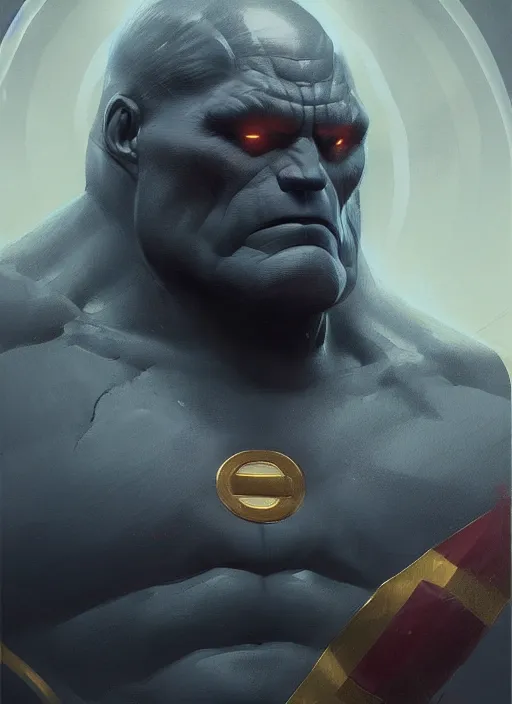 Image similar to very detailed masterpiece painting of darkseid from dc comics, portrait, artstation, concept art by greg rutkowski