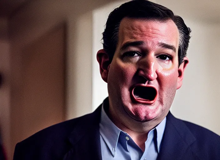 Image similar to ted cruz as ghostface, movie still, from the new scream movie, 8 k, realistic