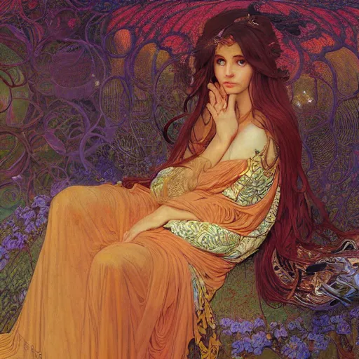 Image similar to portrait of a beautiful alluring female nature spirit goddess at sunset, detailed, centered, digital painting, artstation, concept art, donato giancola, Dante Gabriel Rossetti, alphonse mucha, Joseph Christian Leyendecker, WLOP, Boris Vallejo, Breathtaking, 8k resolution, extremely detailed, beautiful, establishing shot, artistic, hyperrealistic, beautiful face, octane render