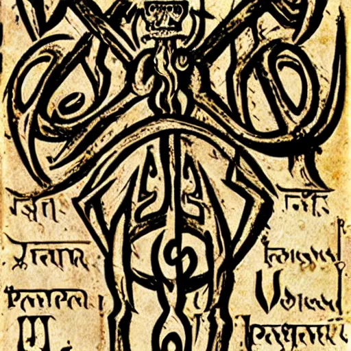 Image similar to satanic scripture, aged papyrus