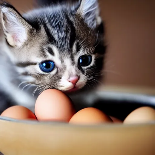 Prompt: cute kitten hatching from an egg