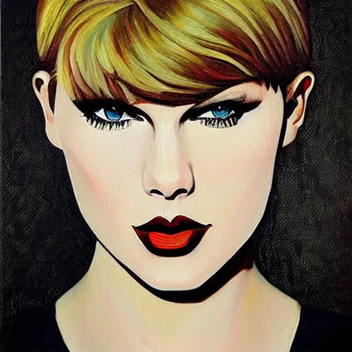 Image similar to bauhaus style painting of taylor swift, portrait, symmetrical features, perfect,