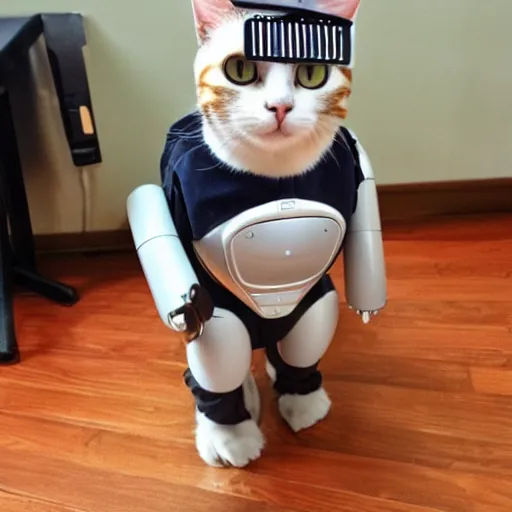 Prompt: a cat dressed up as a robot for halloween