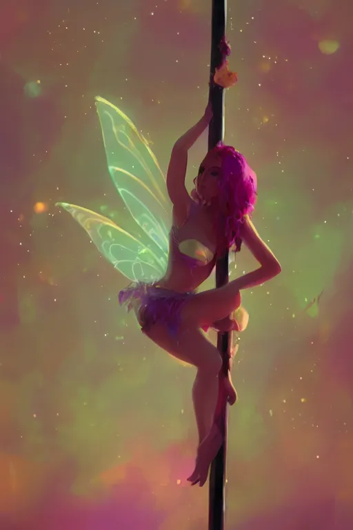 Prompt: A beautiful pole dancing fairie, cinematic lighting, soft bokeh, fantasy, modern, colourful, highly detailed, digital painting, artstation, deviantart, concept art, sharp focus, illustration