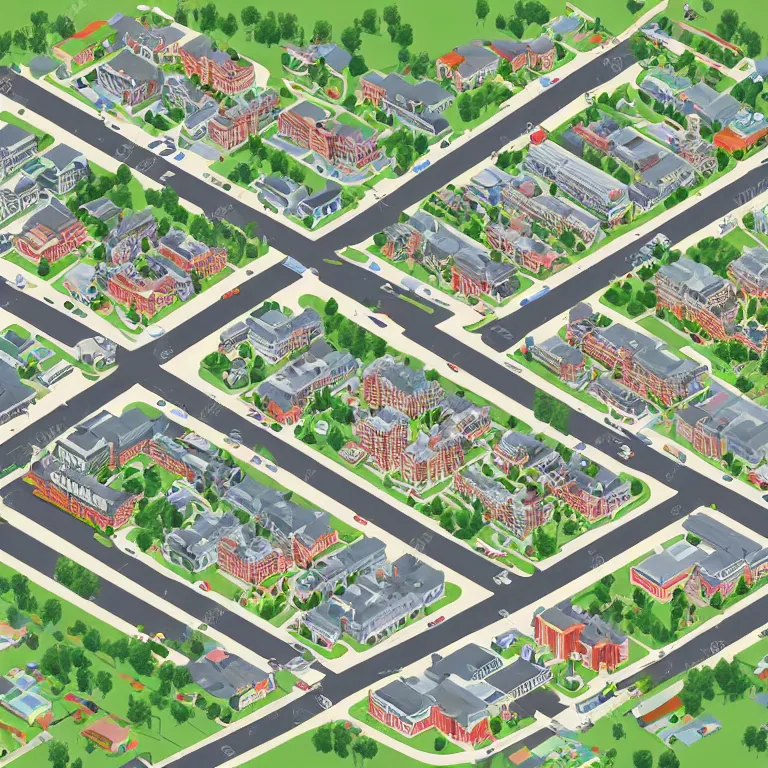 Prompt: isometric view illustration of Moscow suburbs, highly detailed, ultra realistic, Ariel photo