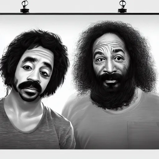 Prompt: portrait of cheech and chong, ultra realistic, highly detailed, hd, sharp focus, highly detailed, vivid colors, cinematic lighting,