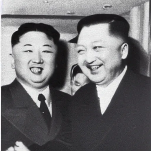 Prompt: kim jong un handshaking hitler, polaroid