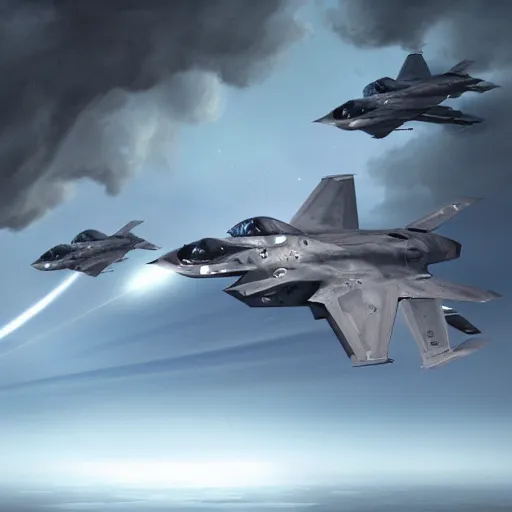 Image similar to f 3 5 jets in the storm clouds of jupiter, by cedric peyravernay, highly detailed, excellent composition, cinematic concept art, dramatic lighting, trending on artstation