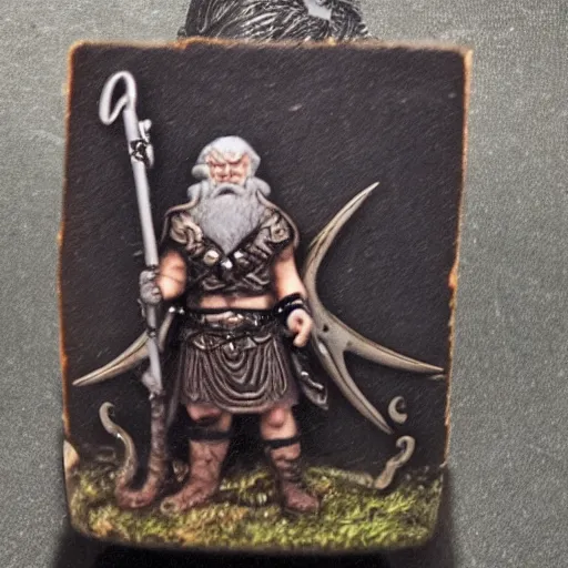 Image similar to odin with huggin and munning on his shoulders walking through the sea of death, followed by the valkyries army. he is holding gungir in his right hand, 6 0 mm portrait photo