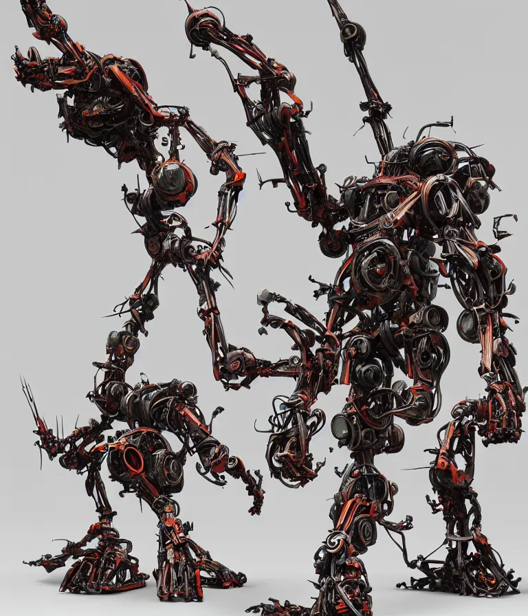 Image similar to biomechanical combat mecha with long multisegmented arms by boris groh, brian despain, gerald brom. rich colors, 3 d sculpture