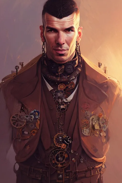 Prompt: Portrait of steampunk Zinedine Zidane, D&D, face, fantasy, intricate, elegant, highly detailed, digital painting, artstation, concept art, smooth, sharp focus, illustration, art by artgerm and greg rutkowski and alphonse mucha